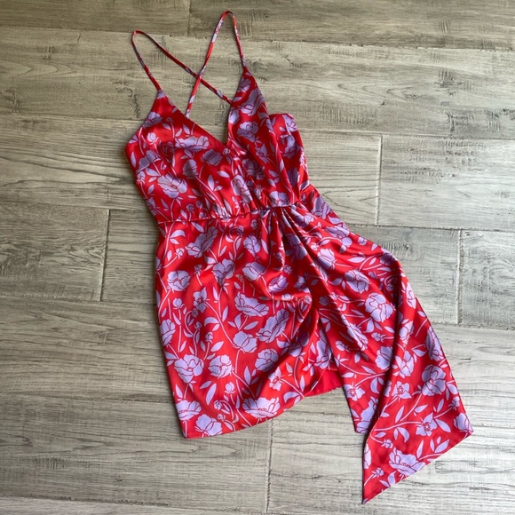 Lovers+ Friends Kamala Floral Print Mini Dress Red/Lilac Color Zipper Back SZ S - Picture 14 of 15